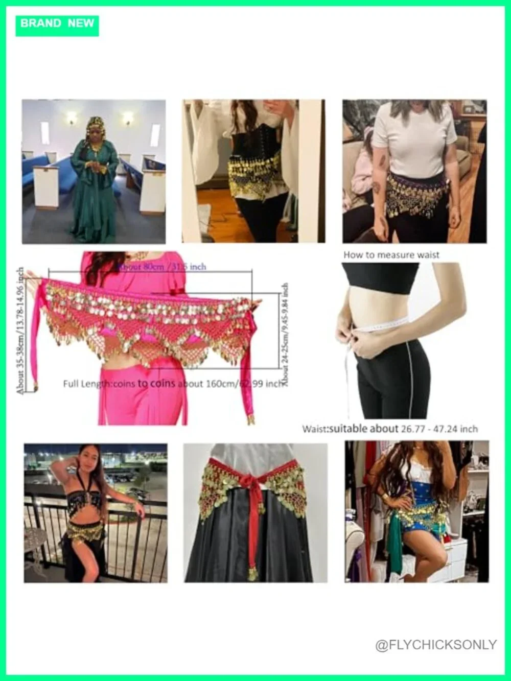 Bellydance Hip Scarf with Gold Coins Wrap Noisy Dance Skirt